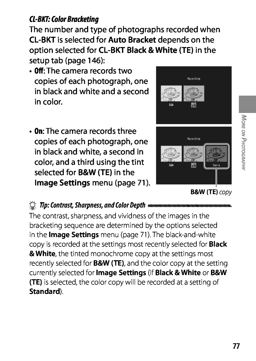 Ricoh 170553, GXR, 170543 manual CL-BKT Color Bracketing, Tip Contrast, Sharpness, and Color Depth 