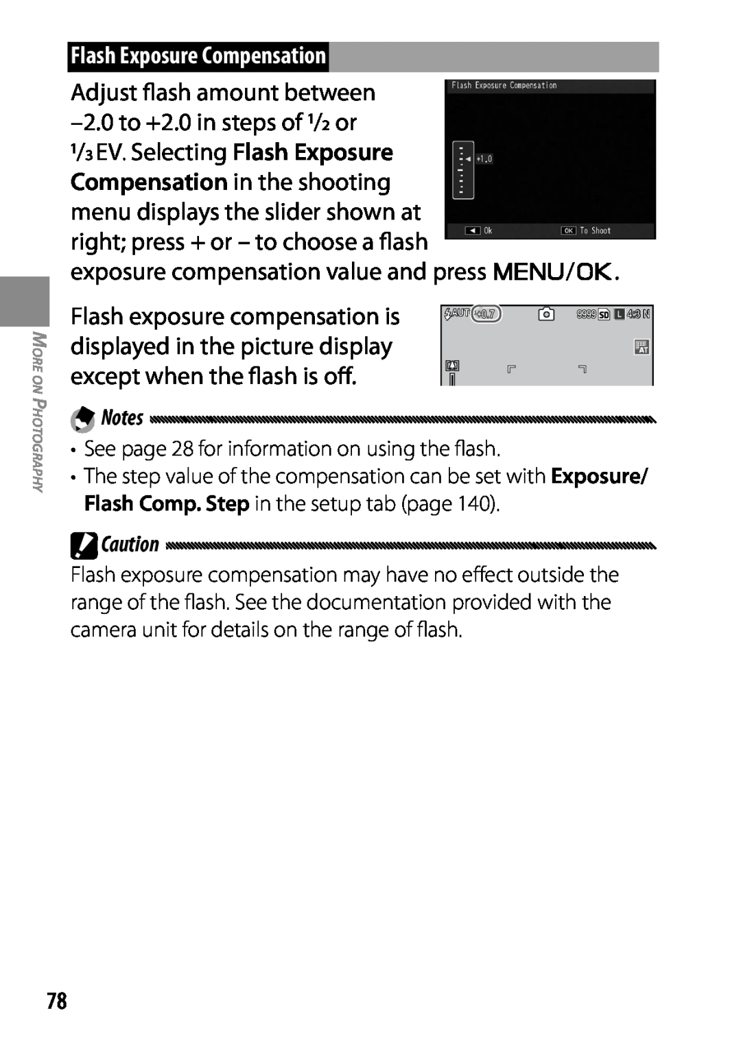 Ricoh GXR, 170543, 170553 manual Flash Exposure Compensation, exposure compensation value and press C/D 