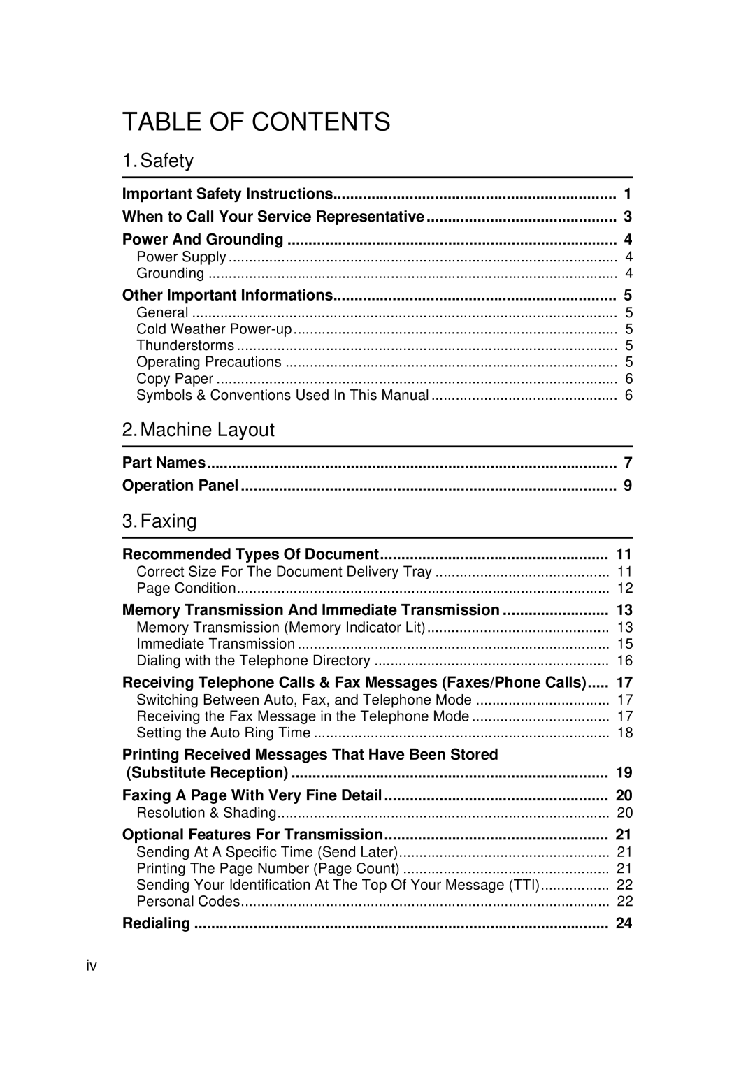 Ricoh H545 manual Table of Contents 