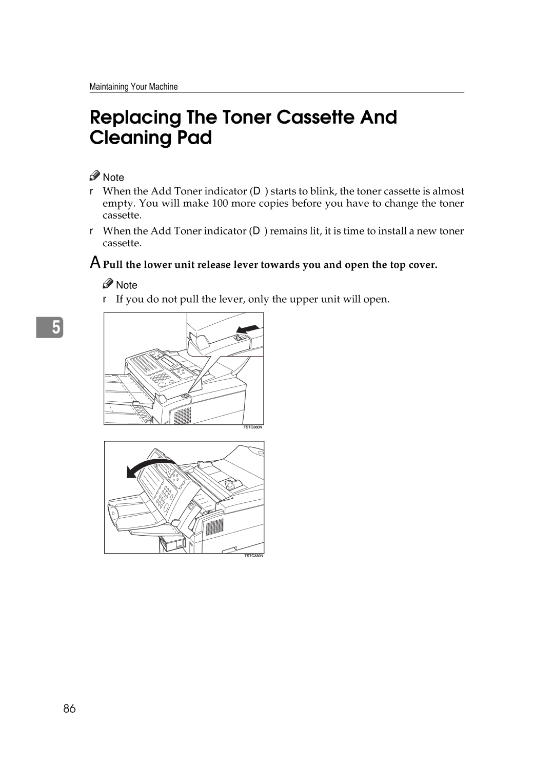 Ricoh H545 manual Replacing The Toner Cassette Cleaning Pad 