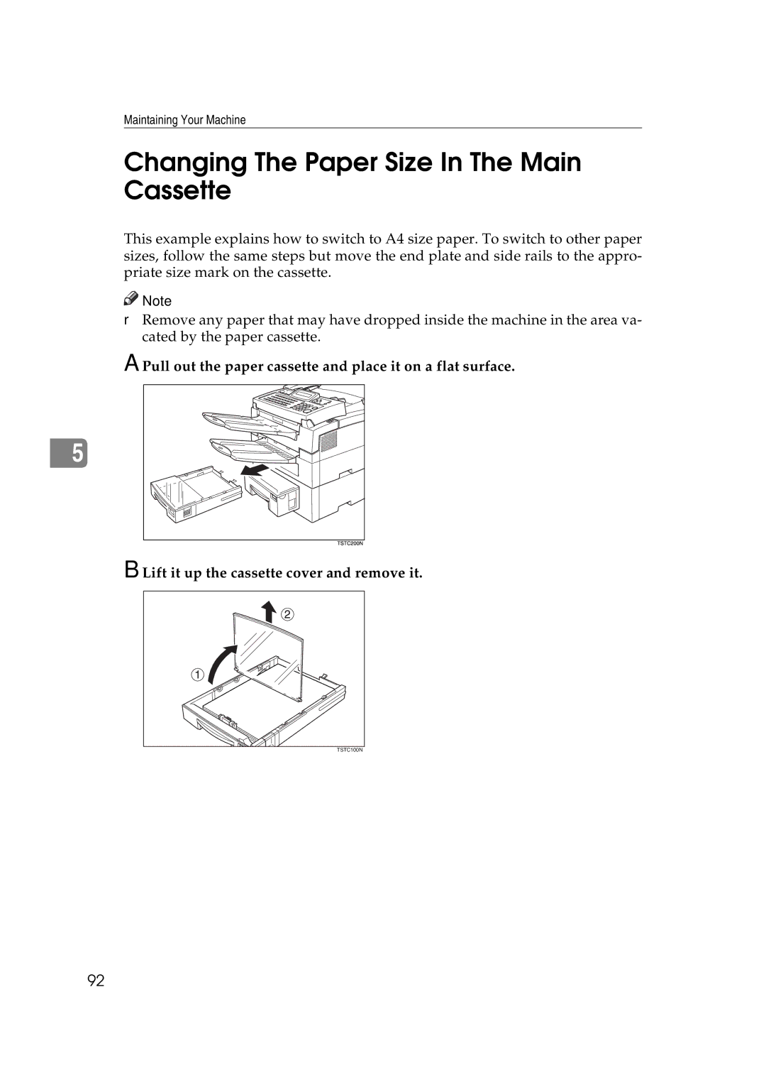 Ricoh H545 manual Changing The Paper Size In The Main Cassette 