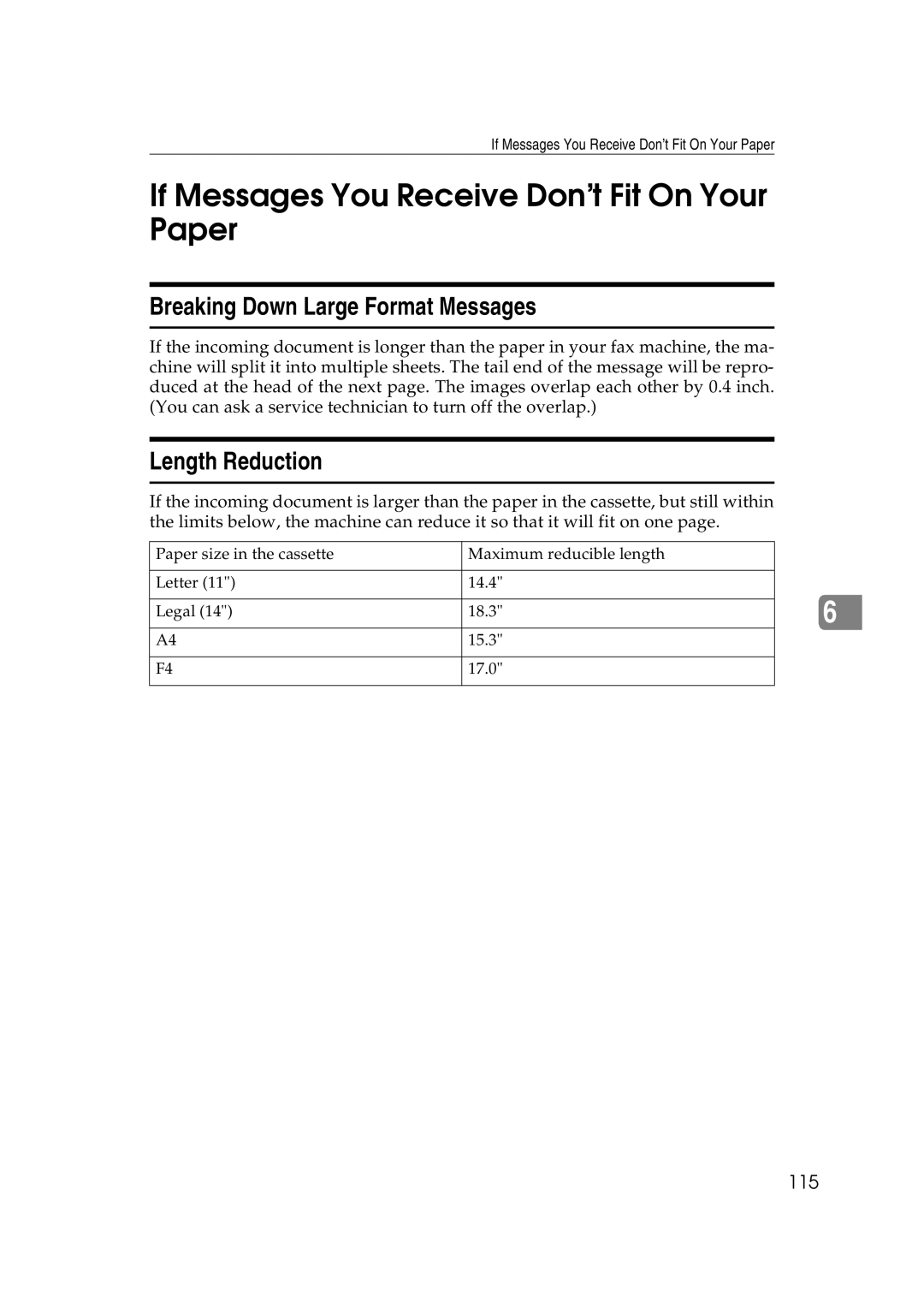 Ricoh H545 If Messages You Receive Dont Fit On Your Paper, Breaking Down Large Format Messages, Length Reduction, 115 