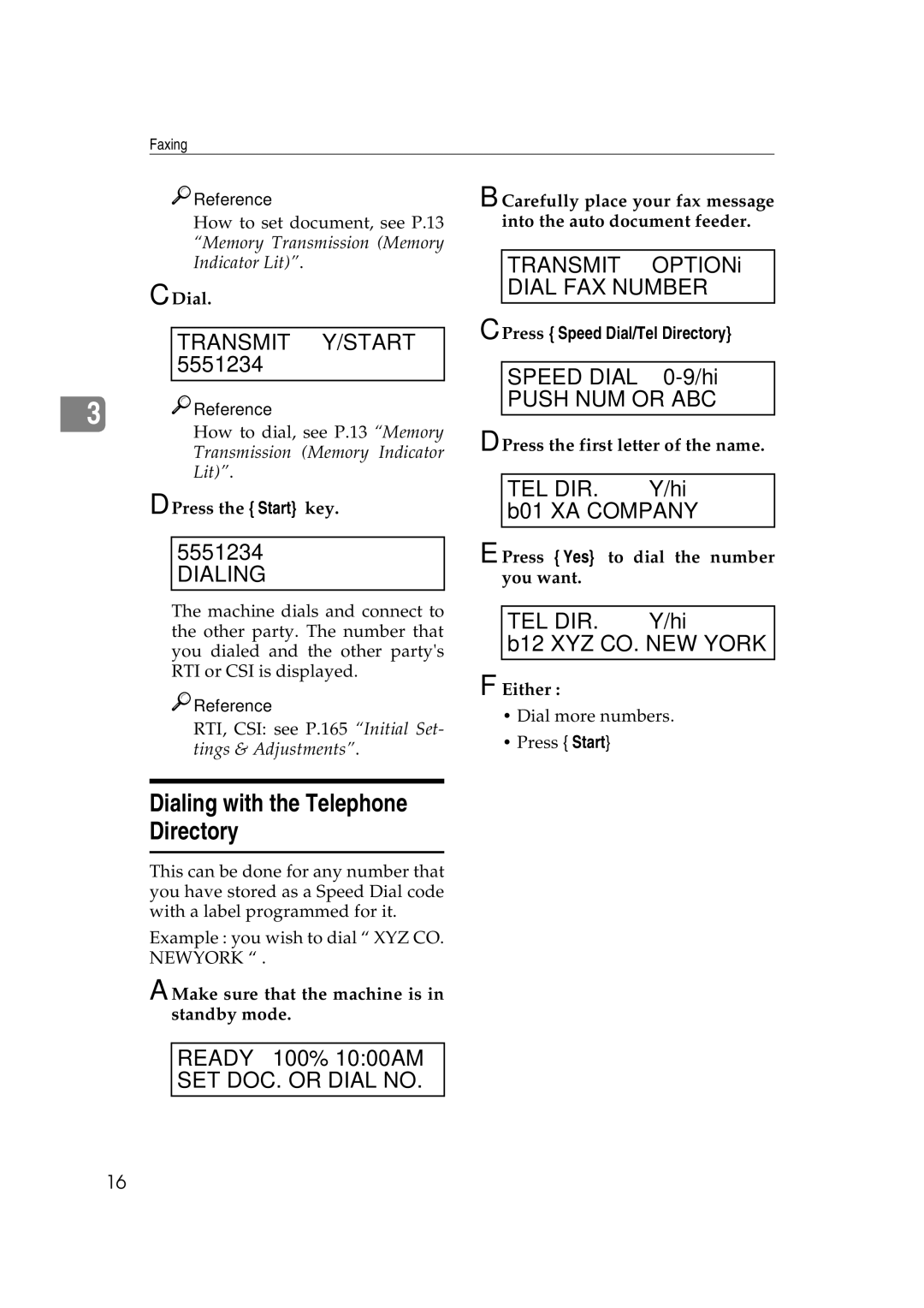 Ricoh H545 manual Dialing with the Telephone Directory, Transmit Y/START, Push NUM or ABC, Tel Dir, XA Company 