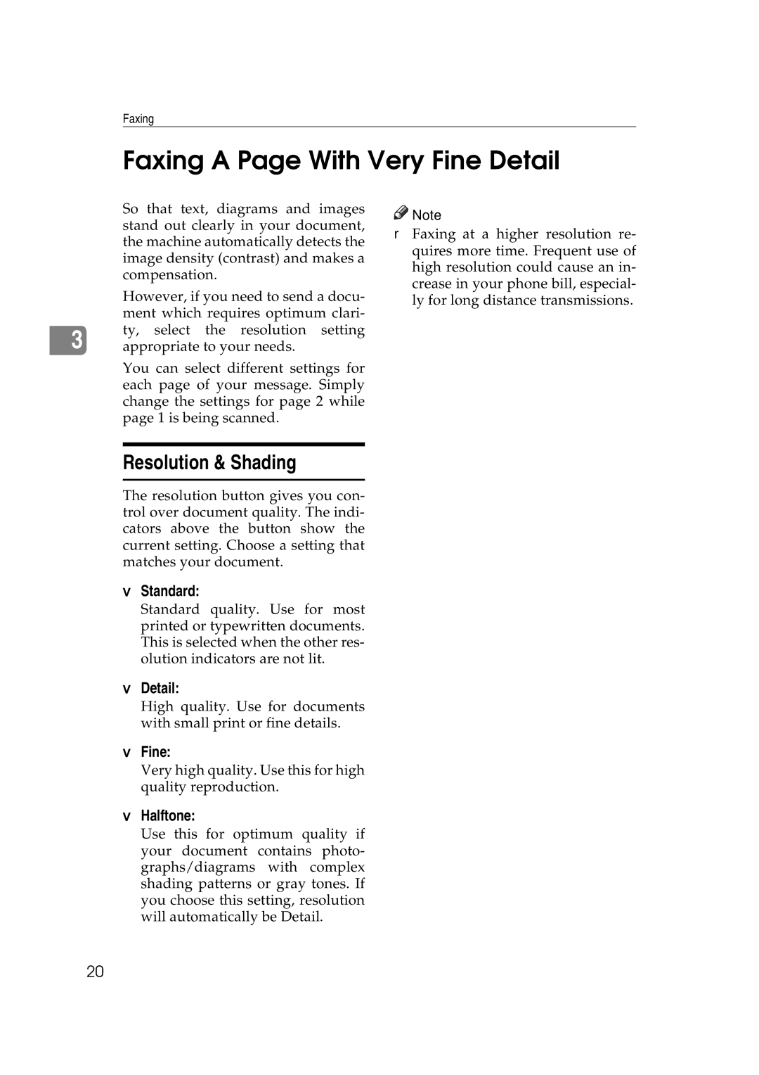 Ricoh H545 manual Faxing a Page With Very Fine Detail, Resolution & Shading 