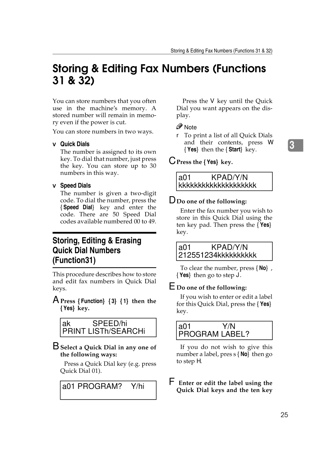 Ricoh H545 manual Storing & Editing Fax Numbers Functions 31, Program LABEL? 