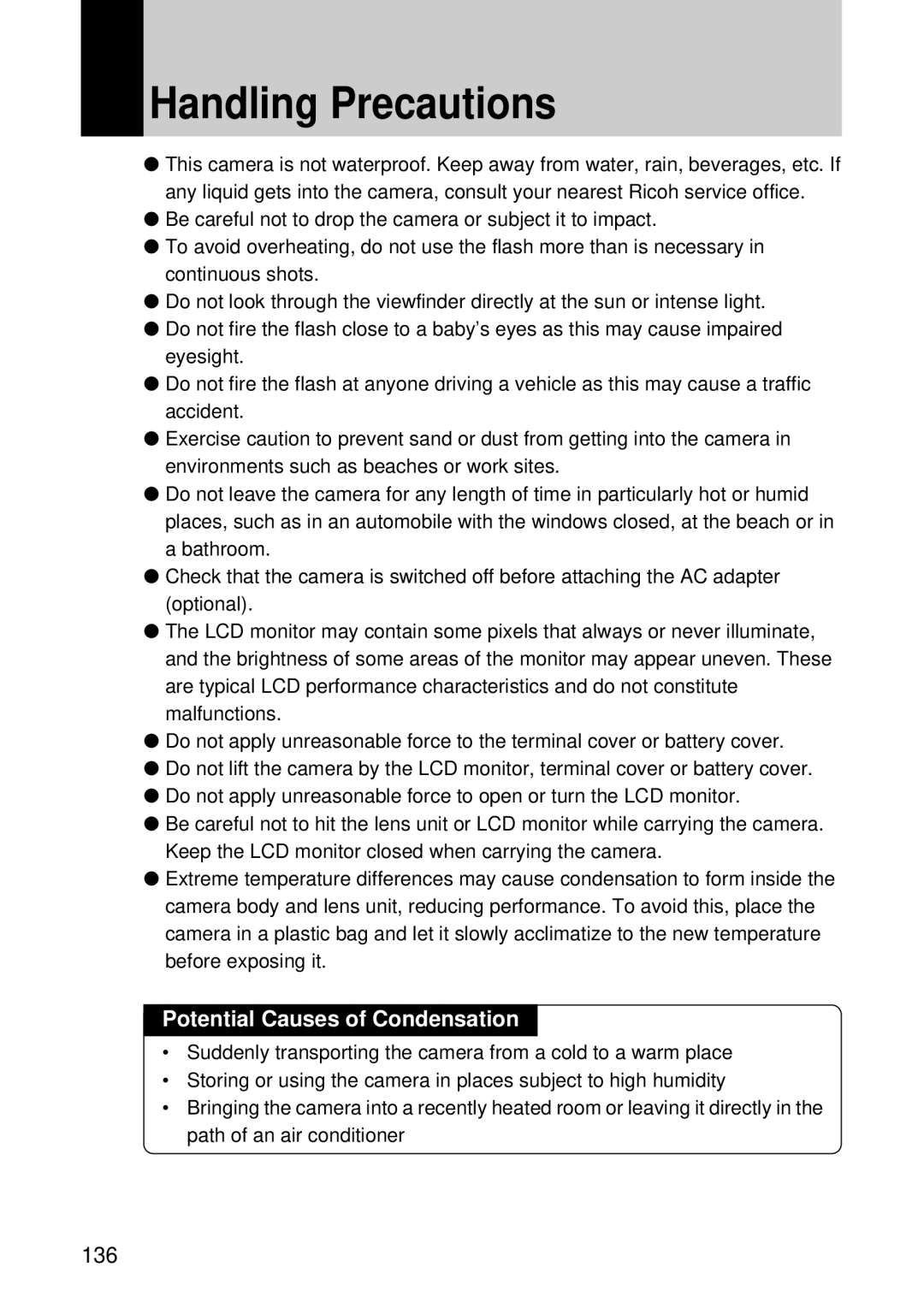 Ricoh I500 manual Handling Precautions, 136 