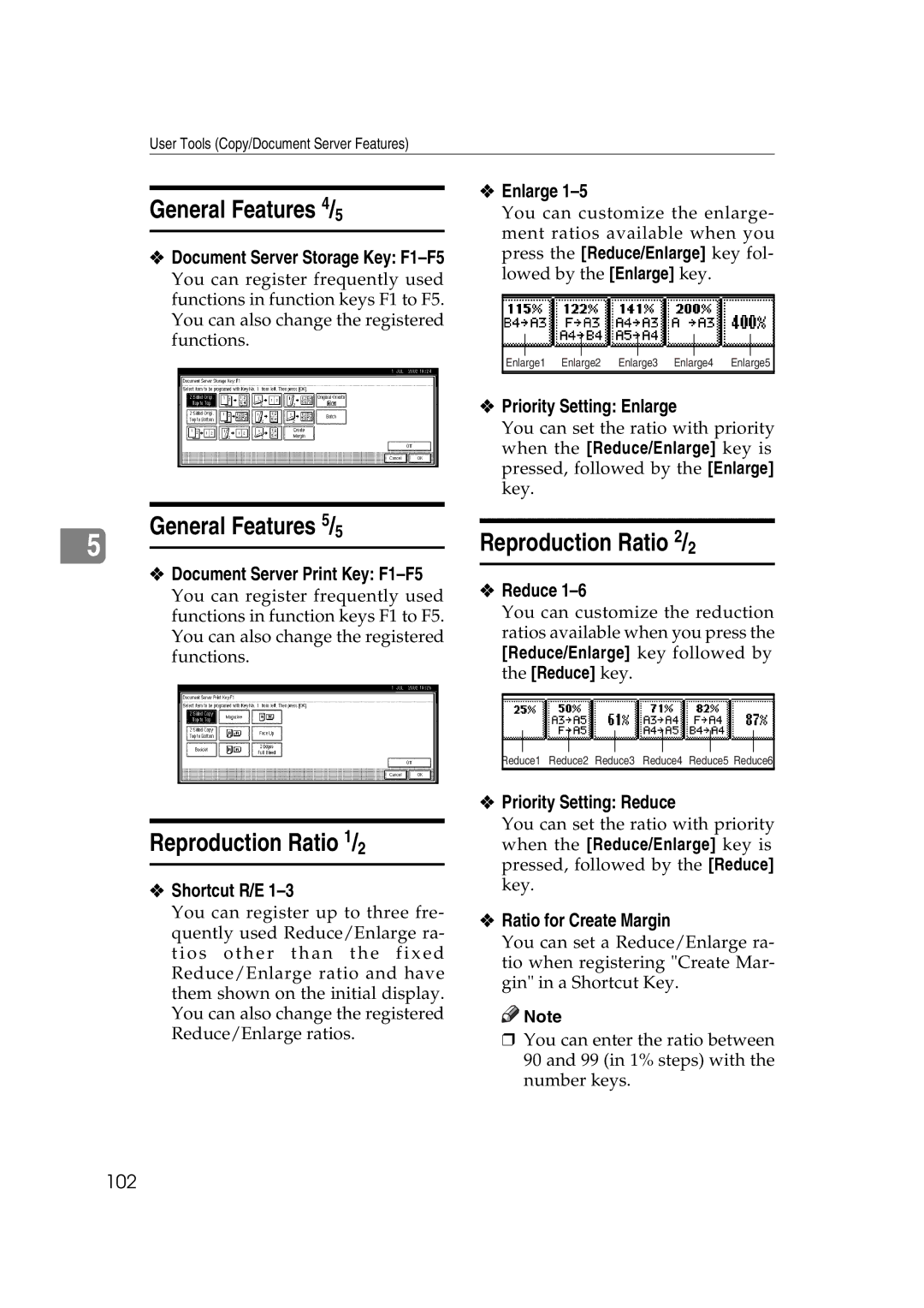 Ricoh IS 2075, IS 2060 General Features 4/5, General Features 5/5, Reproduction Ratio 1/2, Reproduction Ratio 2/2 