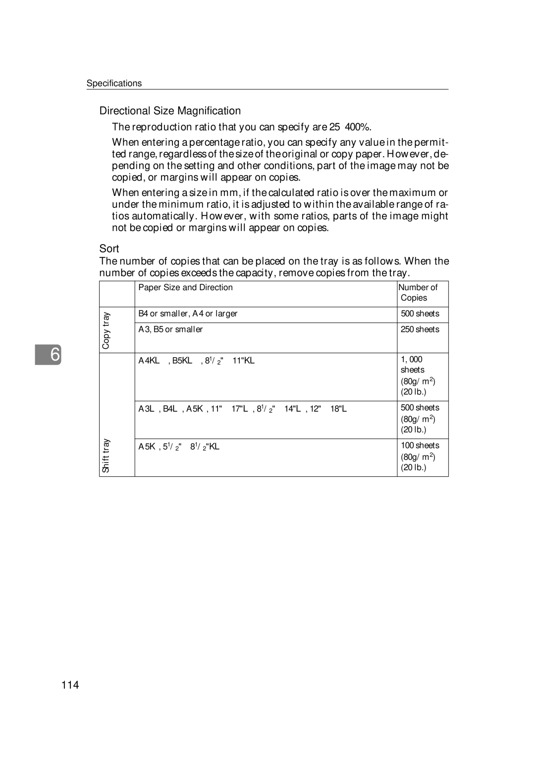 Ricoh IS 2075, IS 2060 operating instructions Directional Size Magnification, 114 