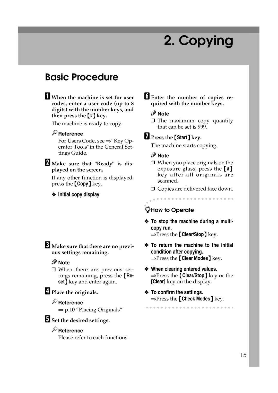 Ricoh IS 2060 Basic Procedure, Initial copy display, To stop the machine during a multi Copy run, To confirm the settings 