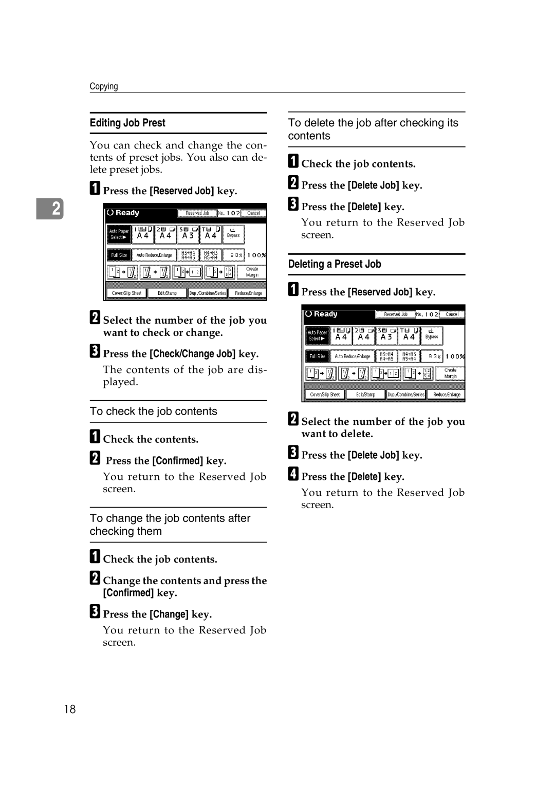 Ricoh IS 2075, IS 2060 operating instructions Editing Job Prest, Deleting a Preset Job 
