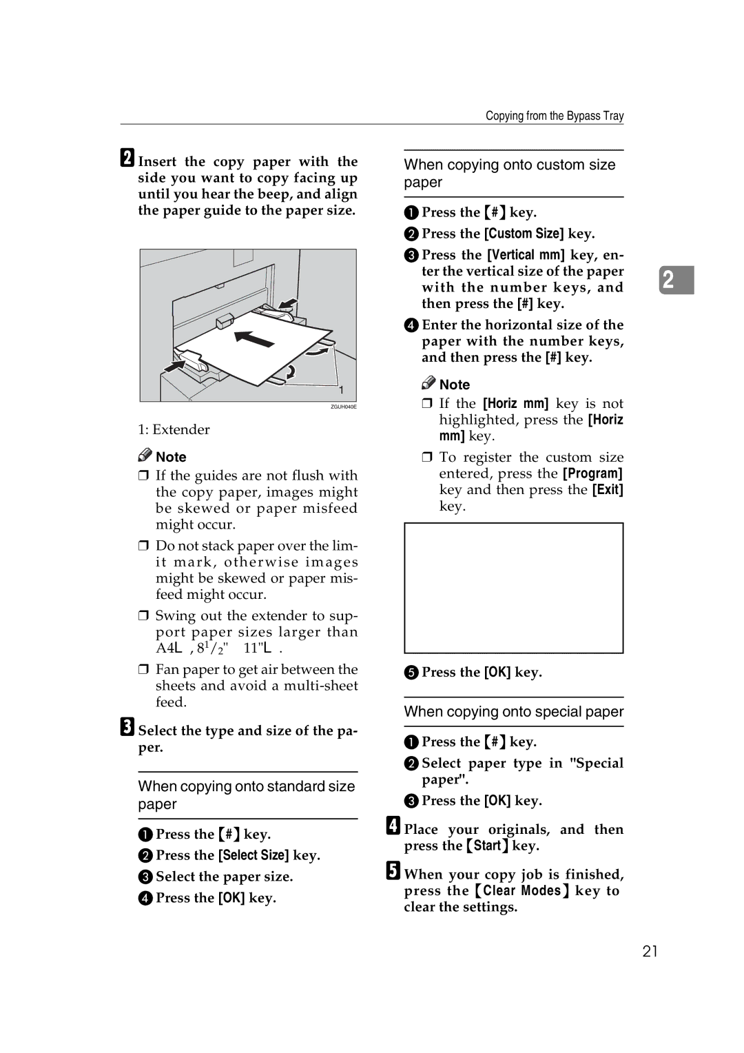 Ricoh IS 2060, IS 2075 operating instructions When copying onto custom size paper, CSelect the type and size of the pa- per 