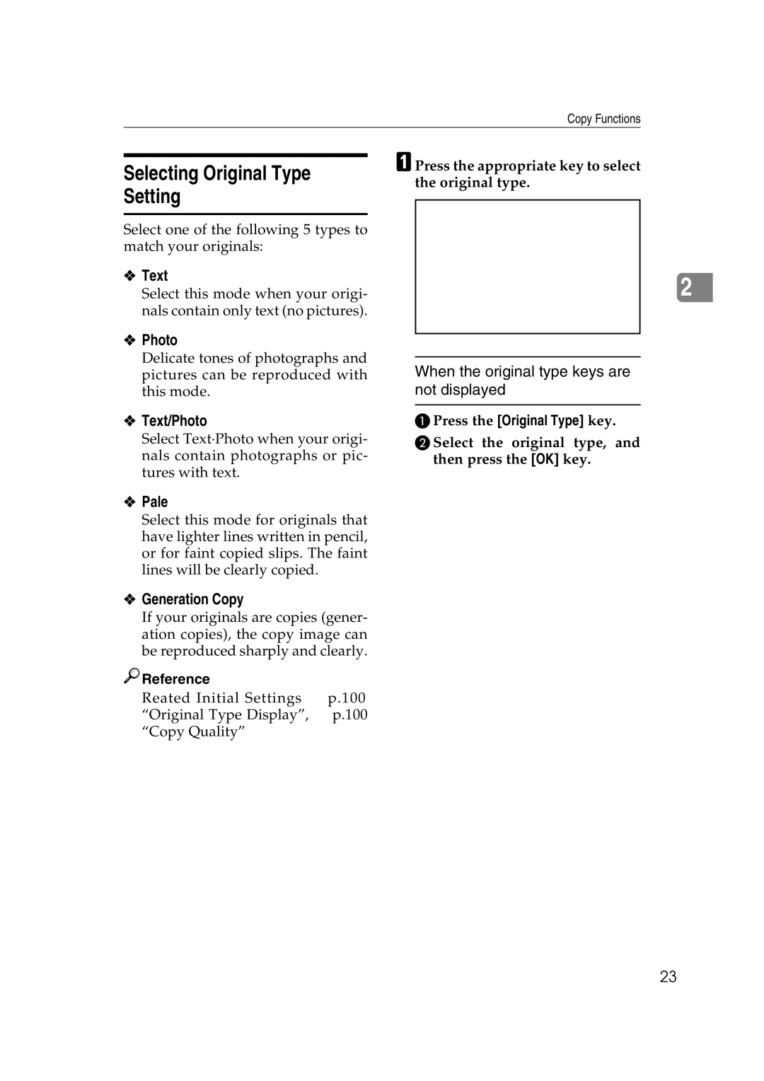 Ricoh IS 2060, IS 2075 operating instructions Selecting Original Type Setting 