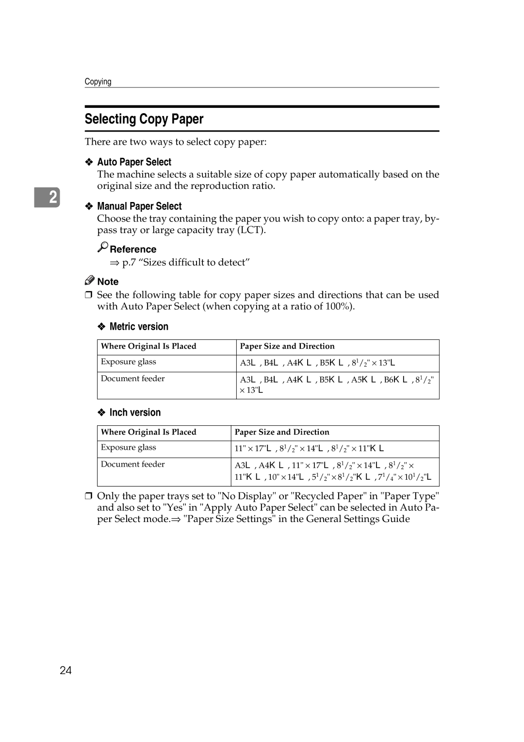 Ricoh IS 2075, IS 2060 operating instructions Selecting Copy Paper, Auto Paper Select, Manual Paper Select 