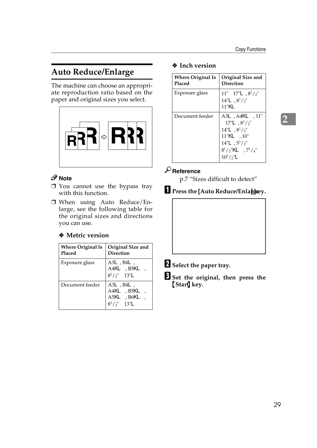 Ricoh IS 2060, IS 2075 operating instructions APress the Auto Reduce/Enlarge key 