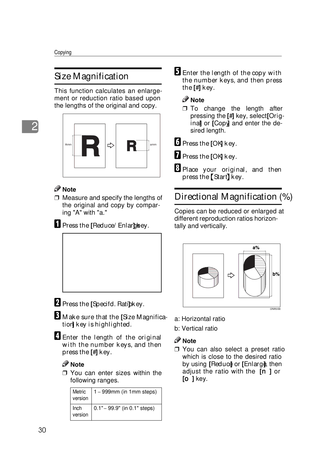 Ricoh IS 2075, IS 2060 operating instructions Size Magnification, Directional Magnification %, BPress the Specifd. Ratio key 