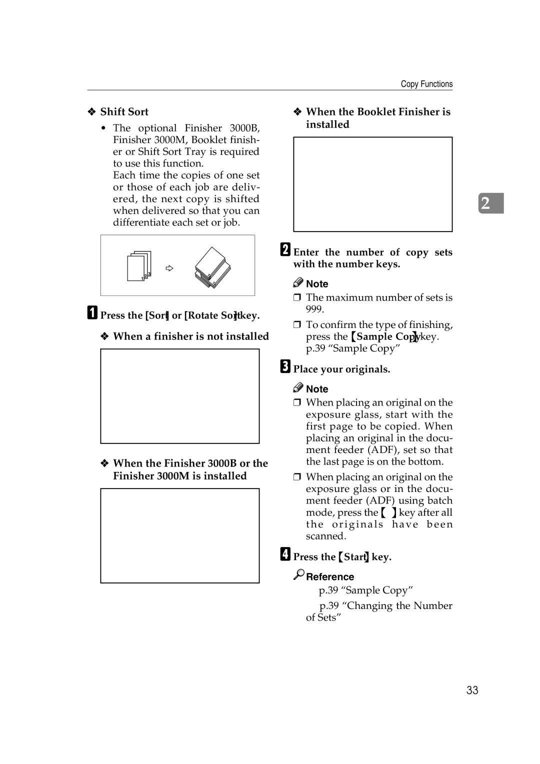 Ricoh IS 2060, IS 2075 Shift Sort, When a finisher is not installed, When the Booklet Finisher is installed 
