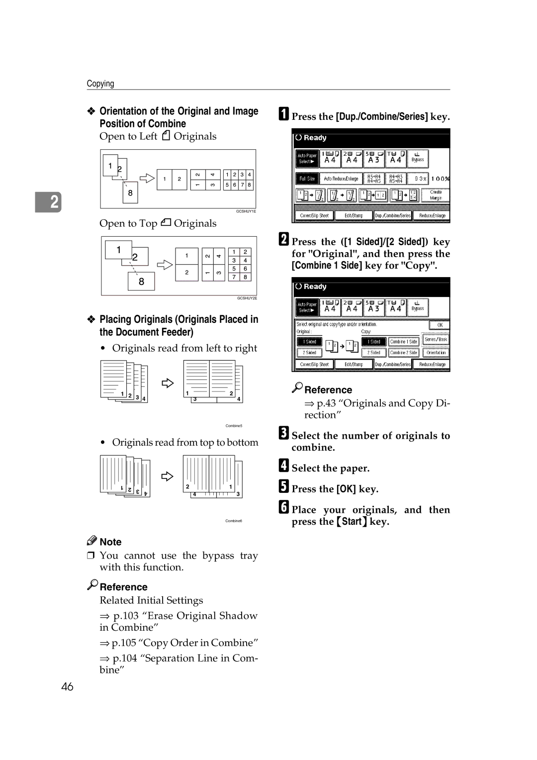 Ricoh IS 2075, IS 2060 Position of Combine, Orientation of the Original and Image, APress the Dup./Combine/Series key 