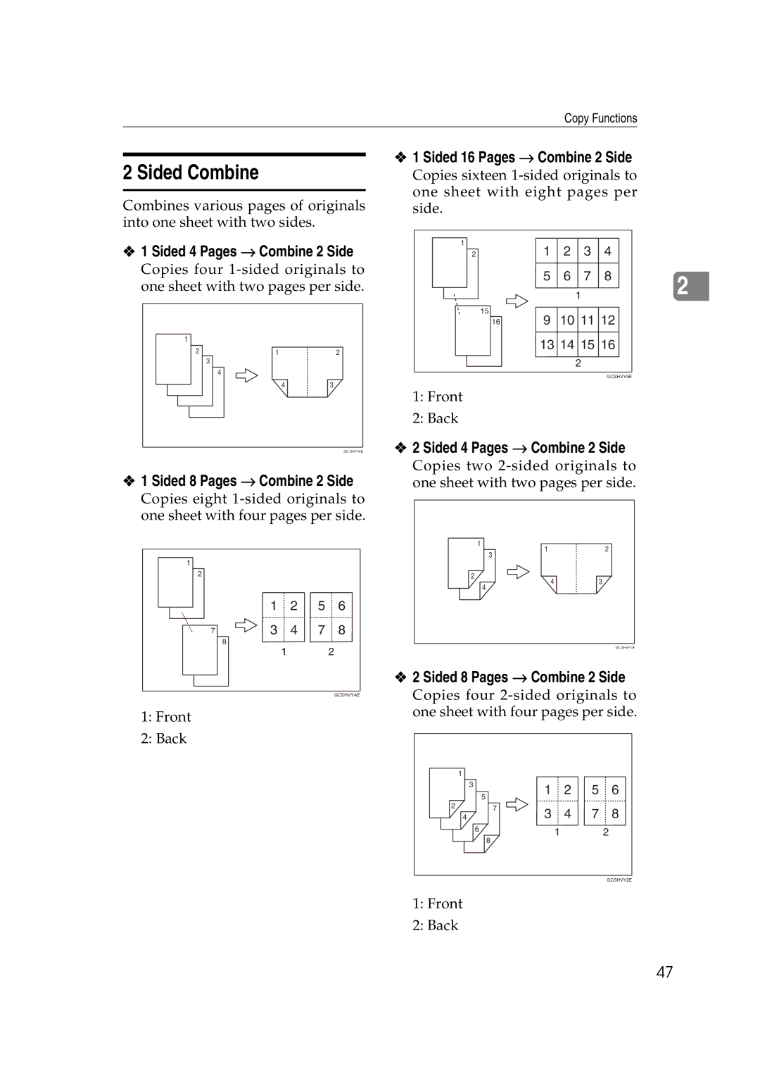 Ricoh IS 2060, IS 2075 Sided 16 Pages → Combine 2 Side, Sided 4 Pages → Combine 2 Side, Sided 8 Pages → Combine 2 Side 