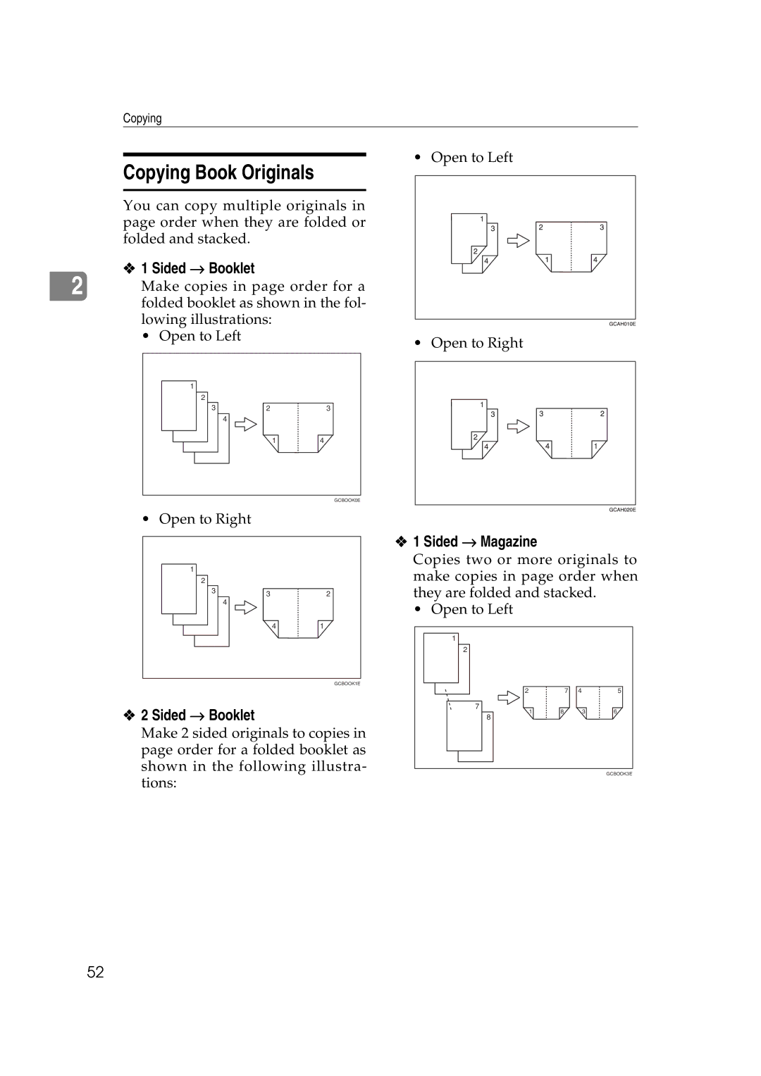 Ricoh IS 2075, IS 2060 operating instructions Copying Book Originals, Sided → Booklet, Sided → Magazine 