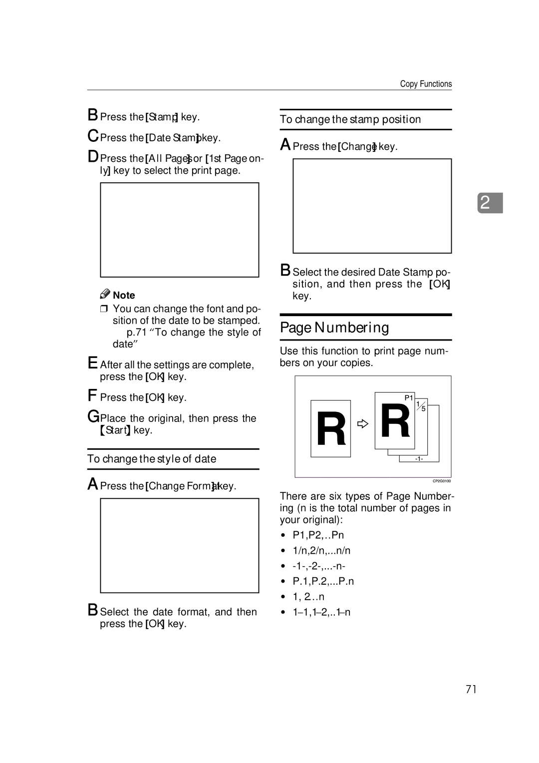 Ricoh IS 2060, IS 2075 operating instructions Numbering, To change the style of date, APress the Change Format key 