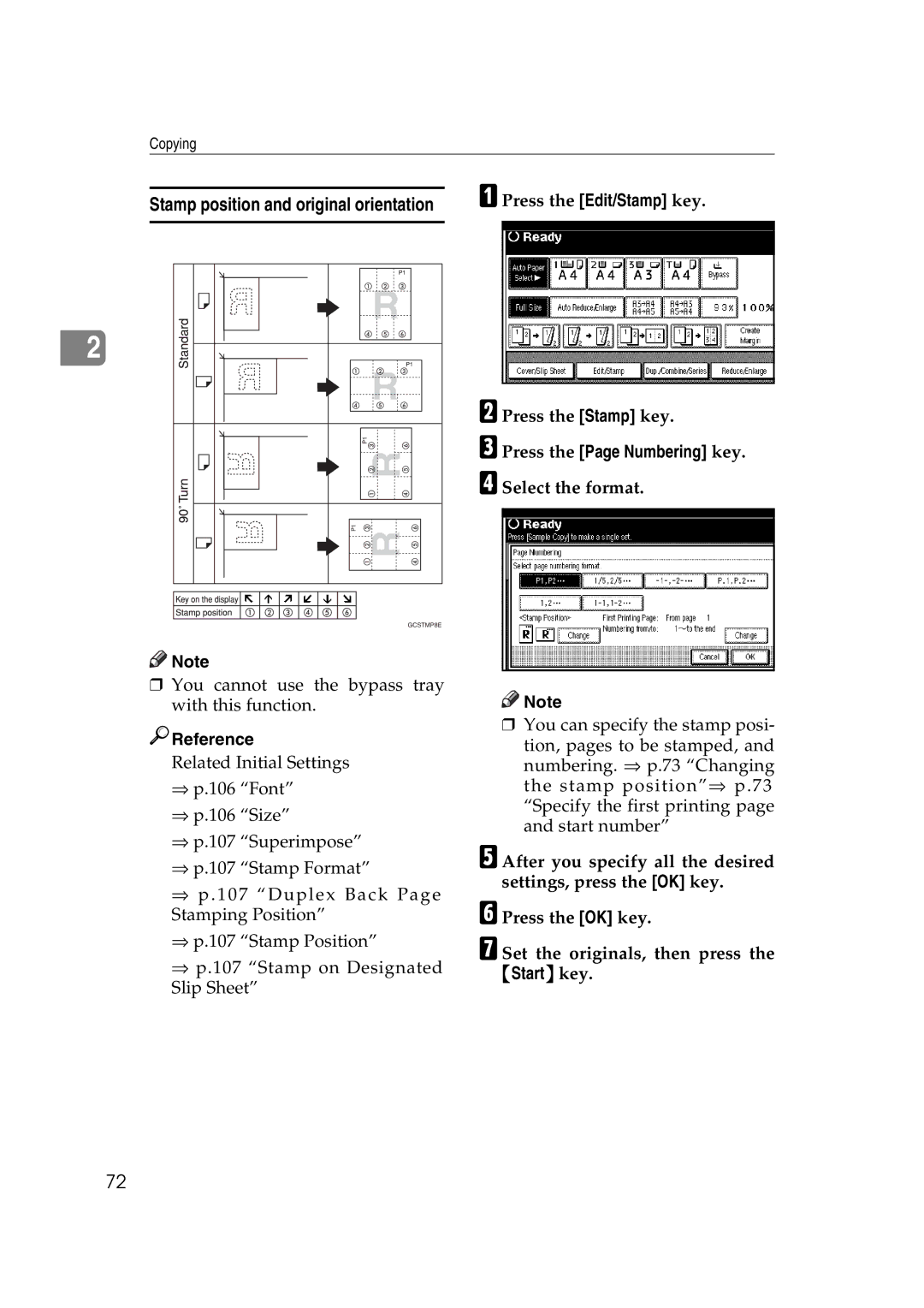 Ricoh IS 2075, IS 2060 operating instructions Stamp position and original orientation 