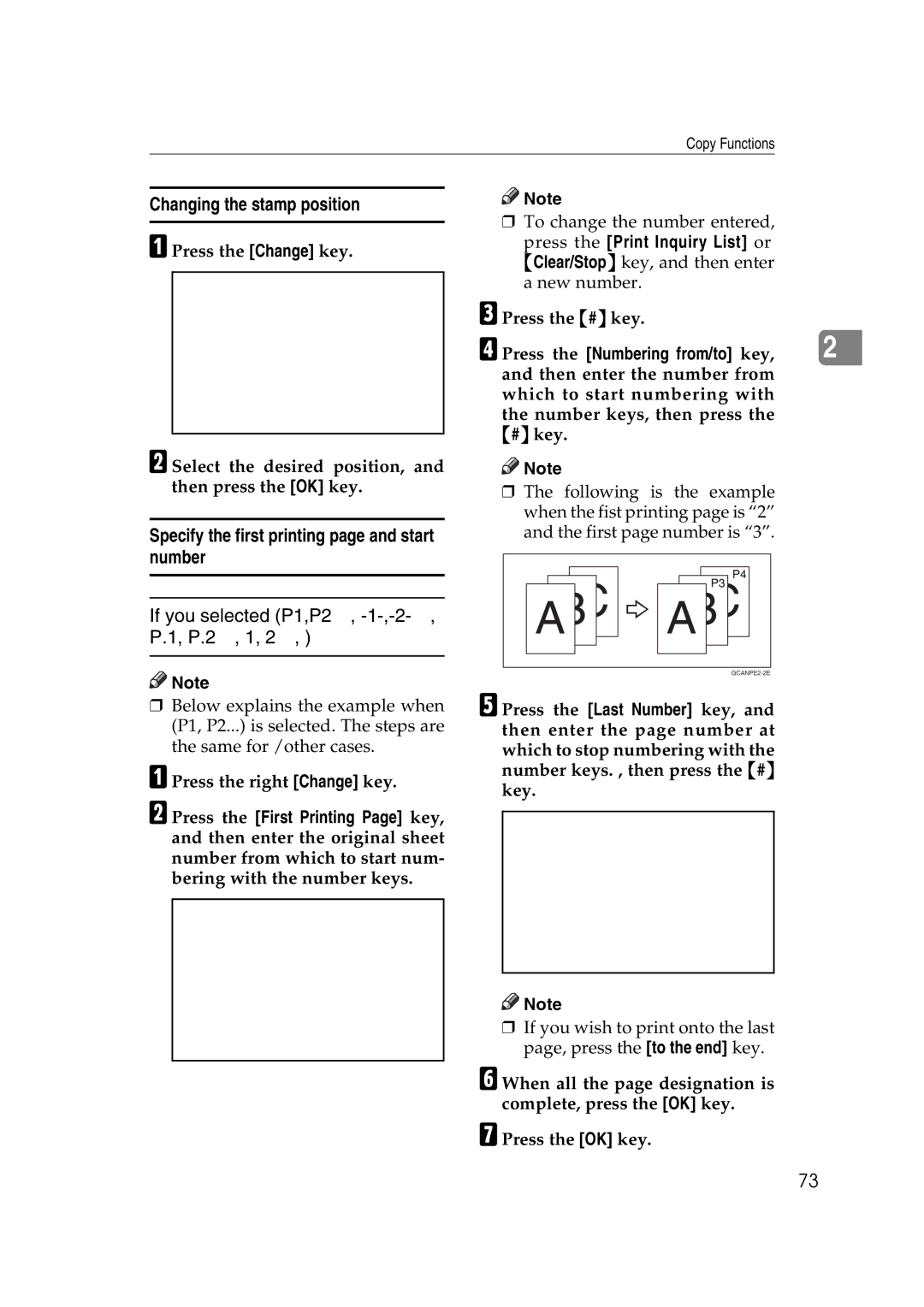 Ricoh IS 2060, IS 2075 operating instructions Changing the stamp position, Specify the first printing page and start number 