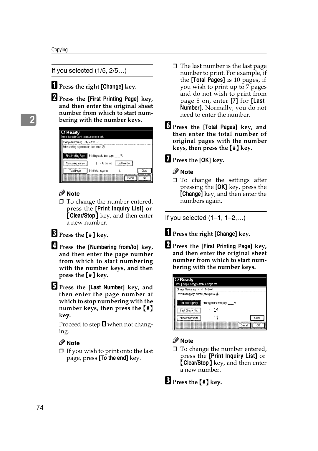 Ricoh IS 2075, IS 2060 operating instructions BPress the First Printing Page key 