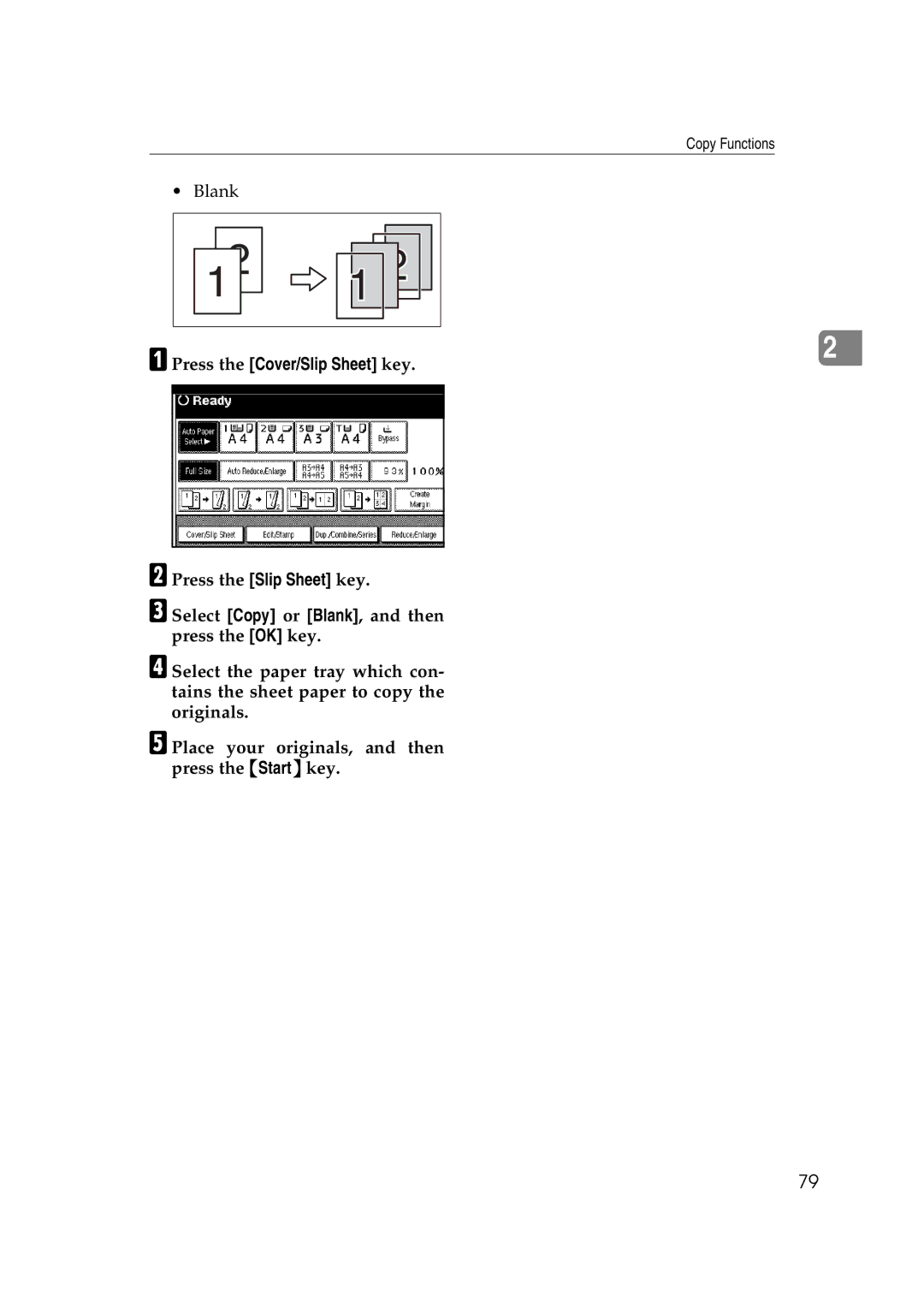 Ricoh IS 2060, IS 2075 operating instructions APress the Cover/Slip Sheet key.2 