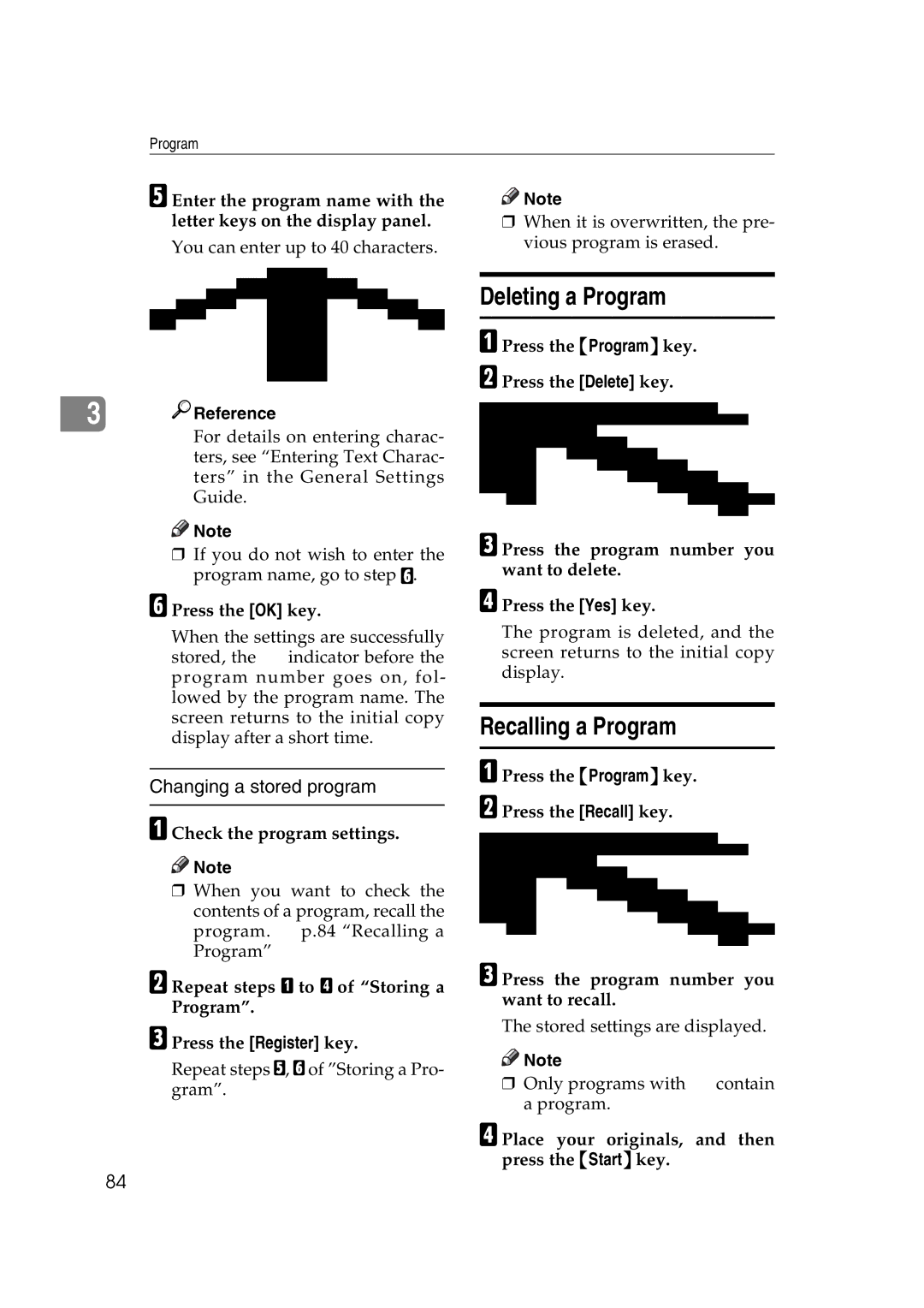 Ricoh IS 2075, IS 2060 operating instructions Deleting a Program, Recalling a Program, ACheck the program settings 