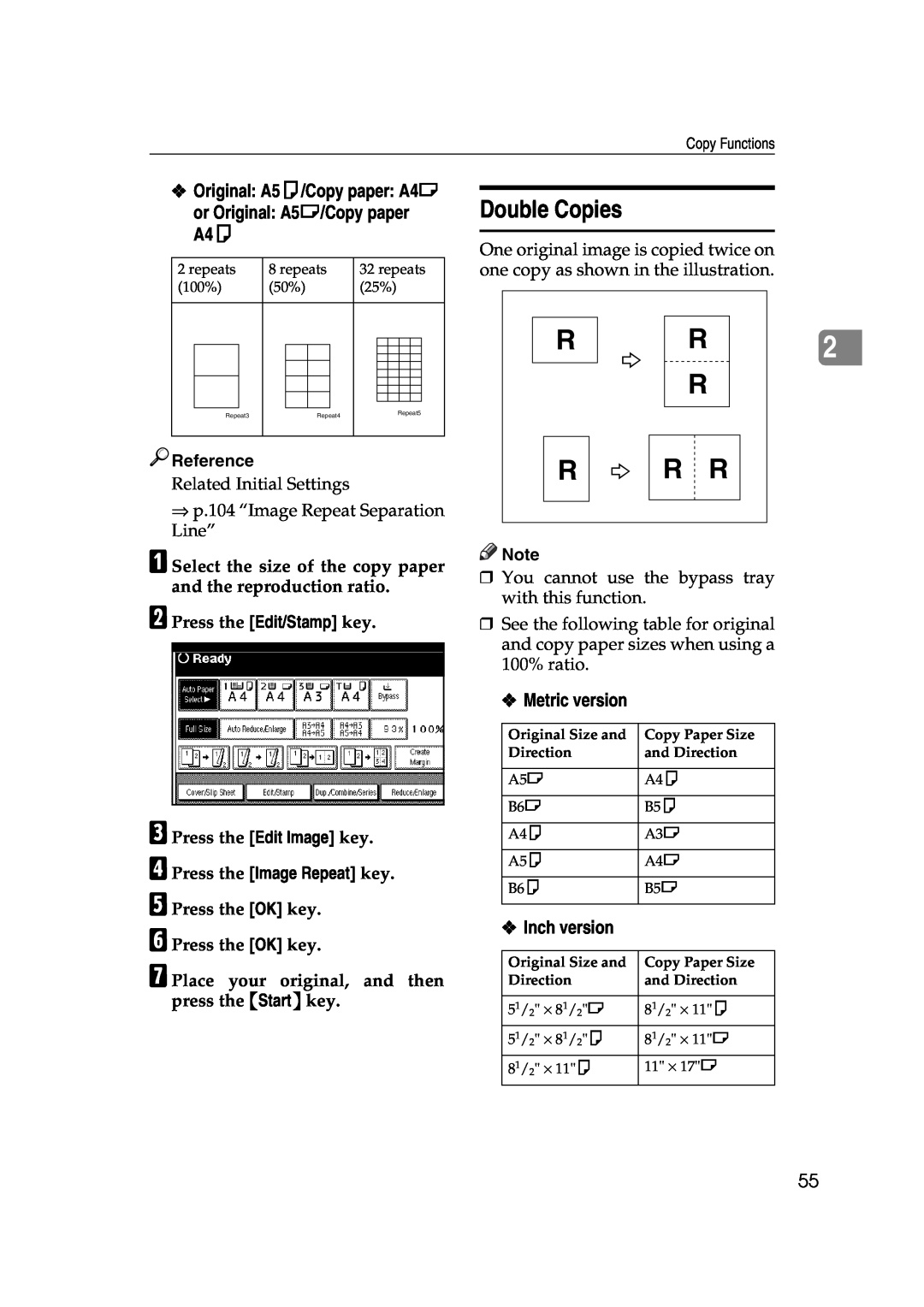 Ricoh IS 2060 Double Copies, Original A5K/Copy paper A4L or Original A5L/Copy paper A4K, Metric version, Inch version 