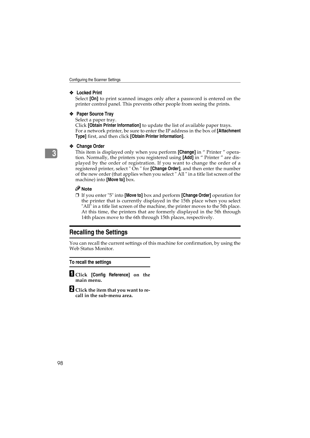 Ricoh IS300e operating instructions Recalling the Settings, Locked Print, Paper Source Tray, To recall the settings 