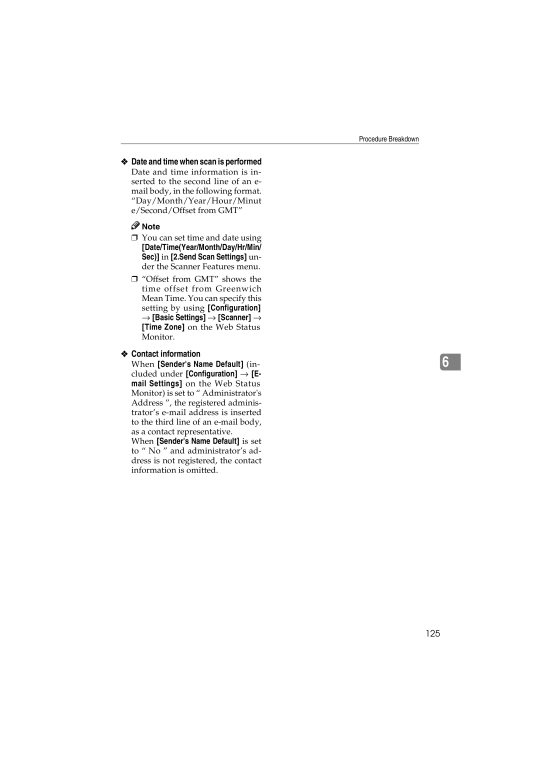 Ricoh IS300e operating instructions 125, → Basic Settings → Scanner →, When Senders Name Default 