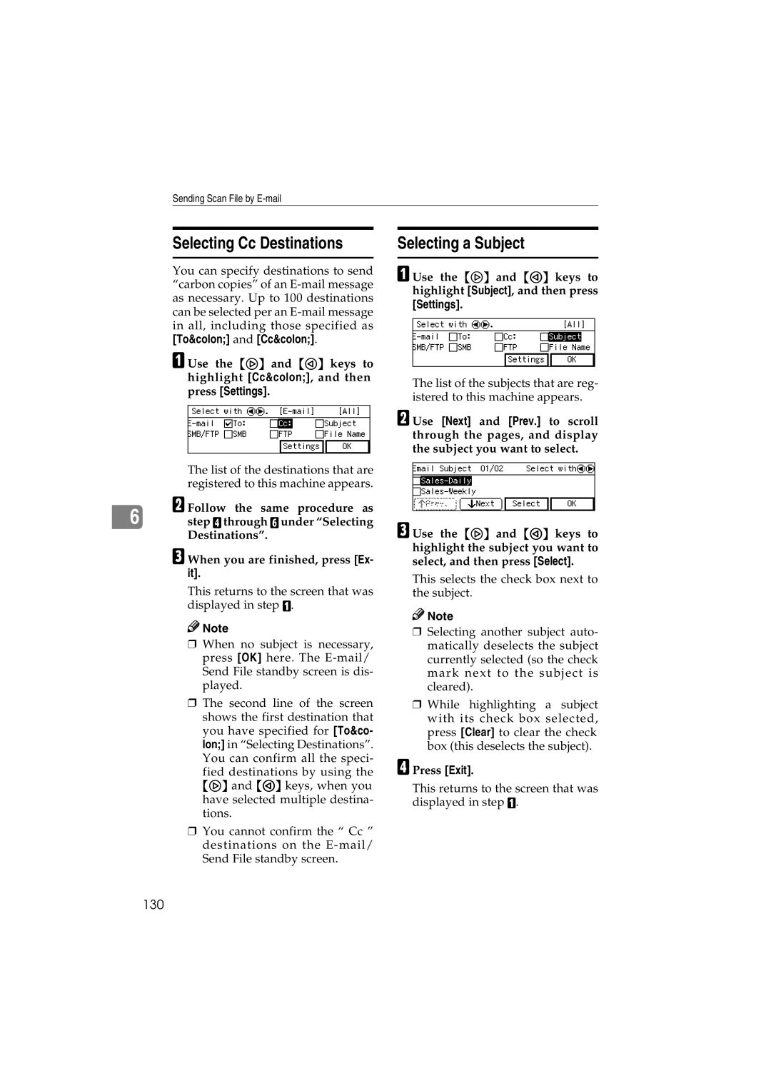 Ricoh IS300e operating instructions Selecting Cc Destinations, Selecting a Subject, 130 