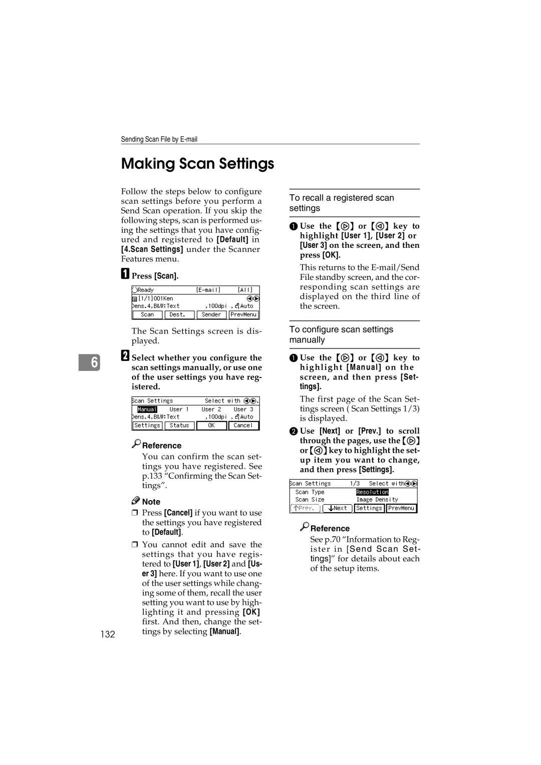 Ricoh IS300e Making Scan Settings, To recall a registered scan settings, To configure scan settings manually, Press Scan 