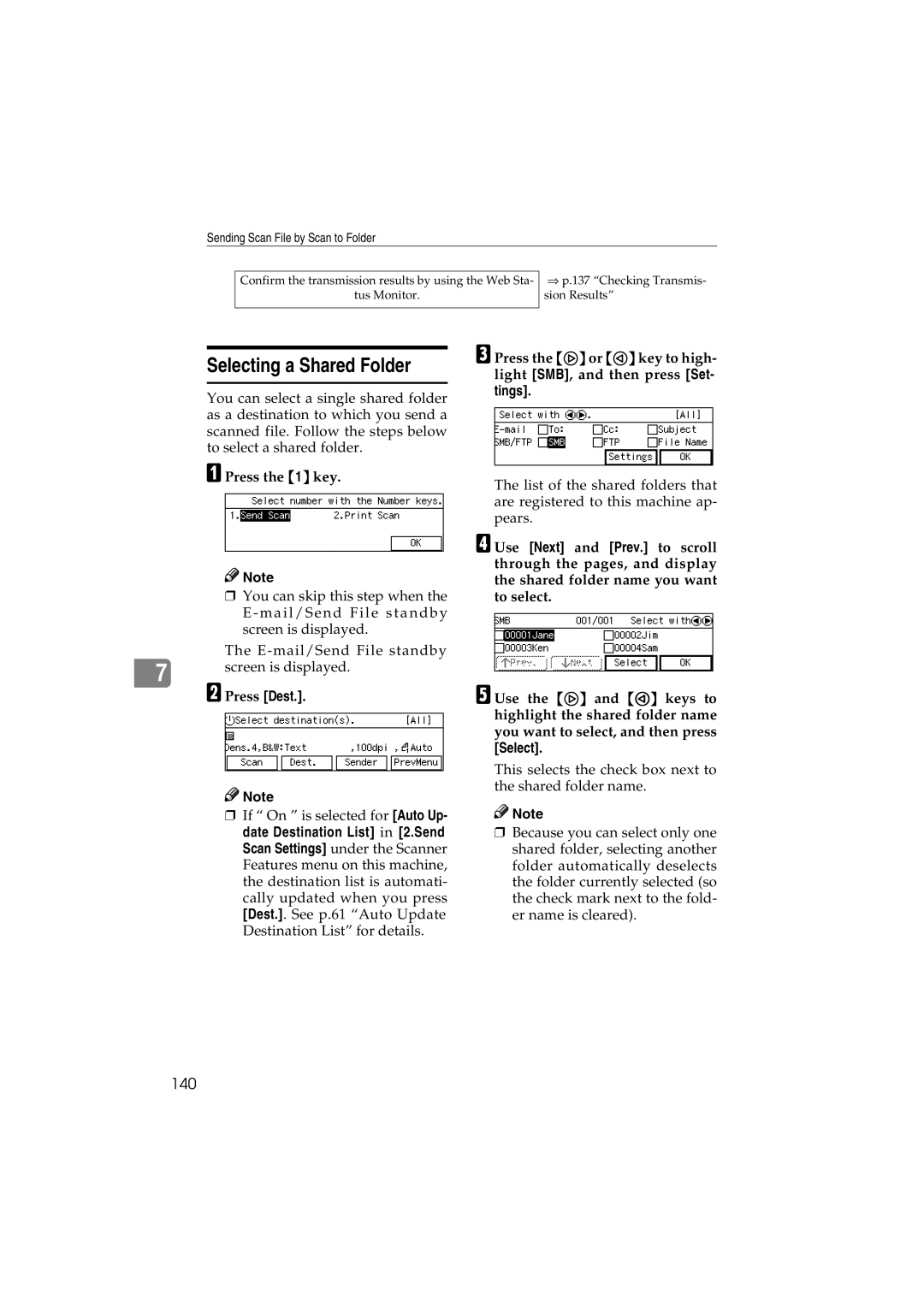 Ricoh IS300e operating instructions Selecting a Shared Folder, 140 