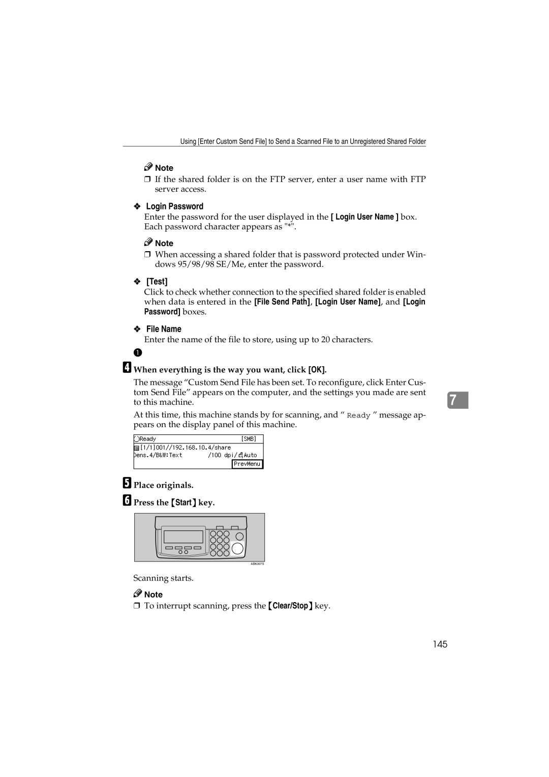 Ricoh IS300e File Name, 145, When everything is the way you want, click OK, Place originals Press the Start key 