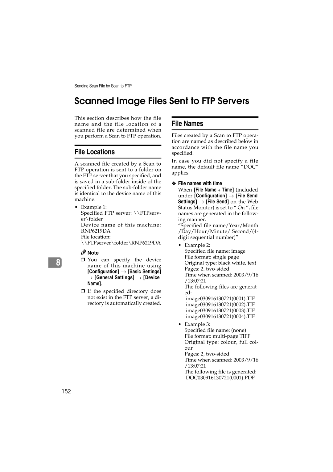 Ricoh IS300e operating instructions Scanned Image Files Sent to FTP Servers, 152 