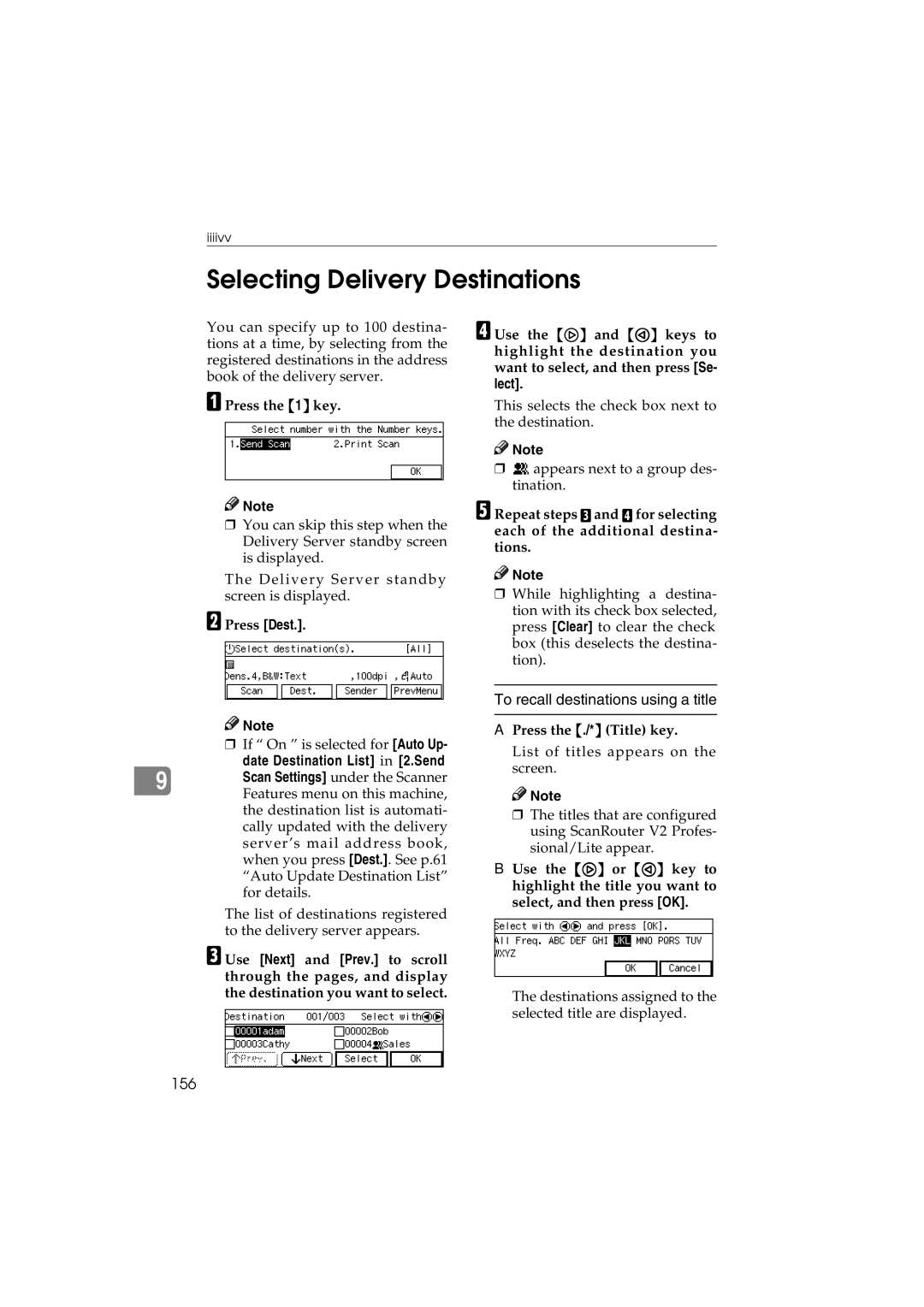 Ricoh IS300e operating instructions Selecting Delivery Destinations, 156 