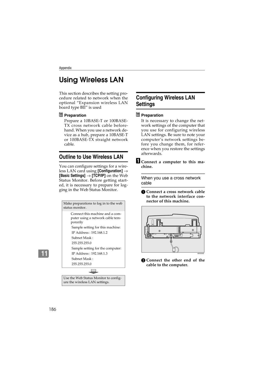 Ricoh IS300e operating instructions Using Wireless LAN, Outline to Use Wireless LAN, Configuring Wireless LAN Settings, 186 