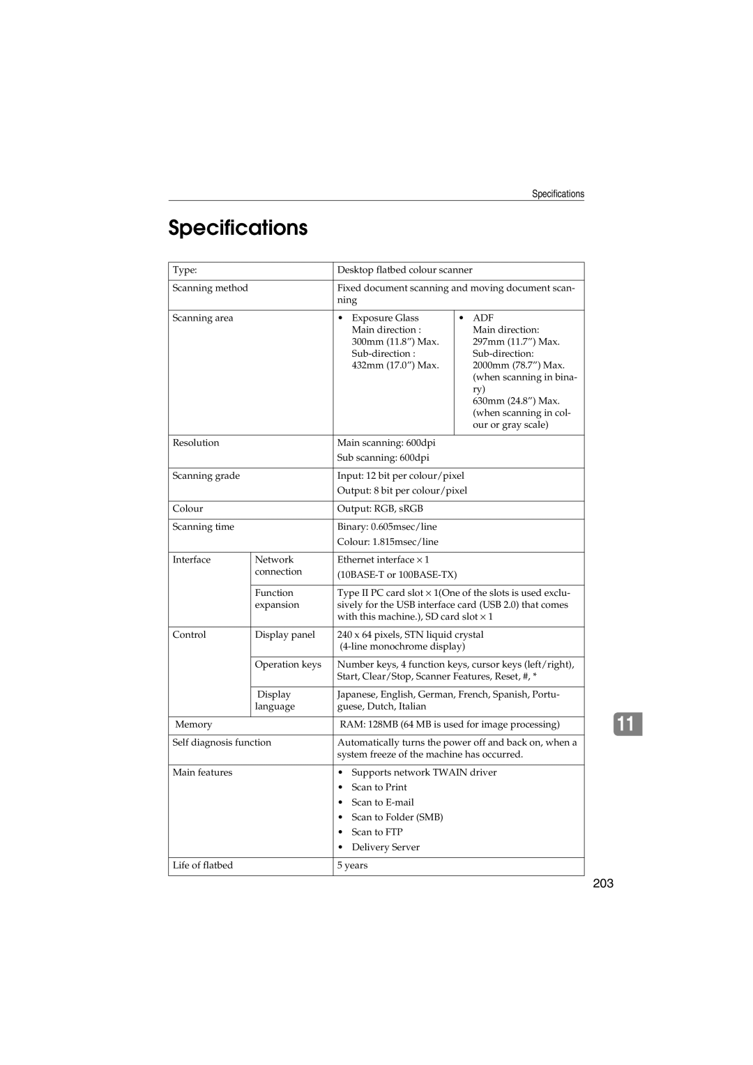 Ricoh IS300e operating instructions Specifications, 203 