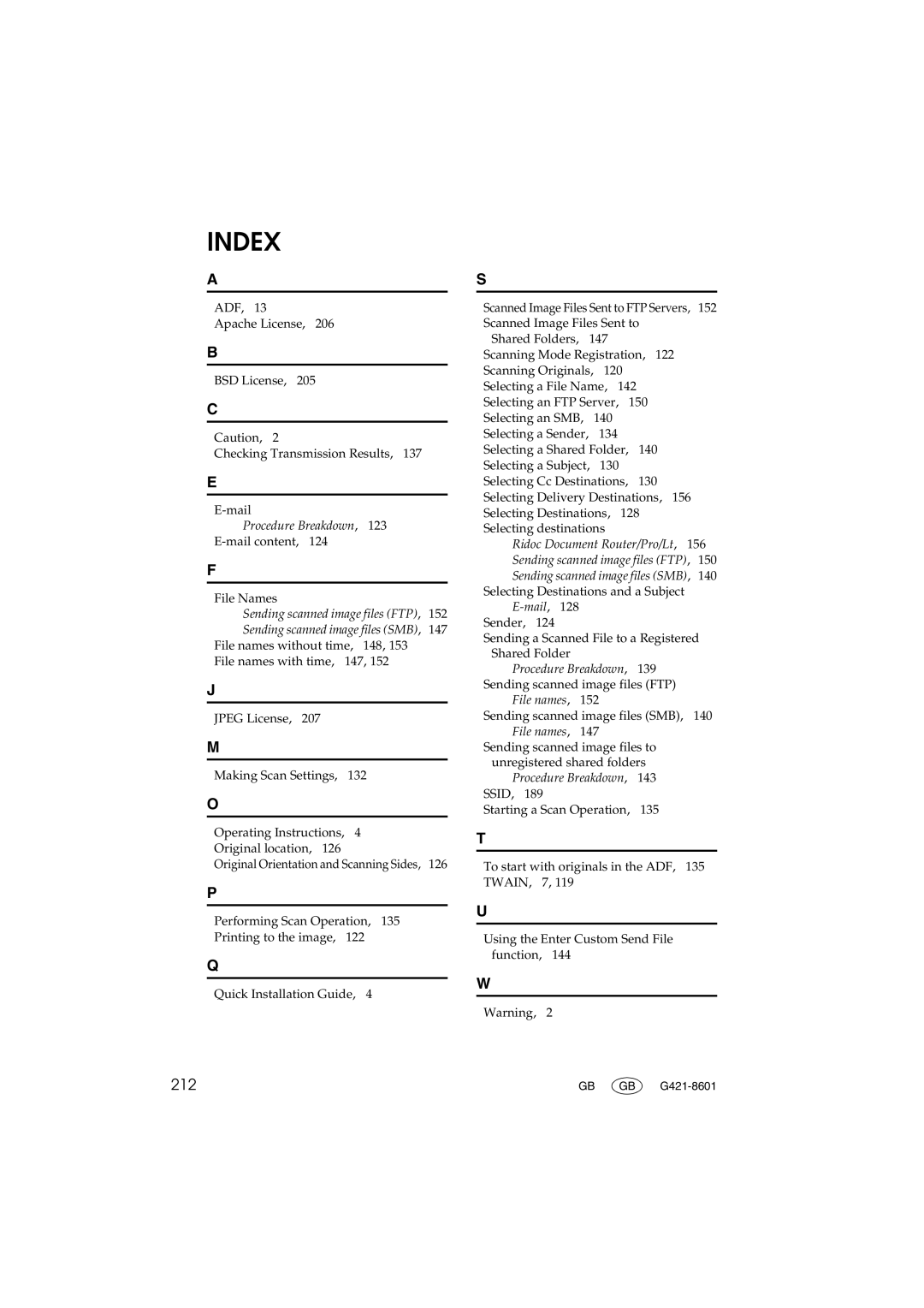 Ricoh IS300e operating instructions Index 