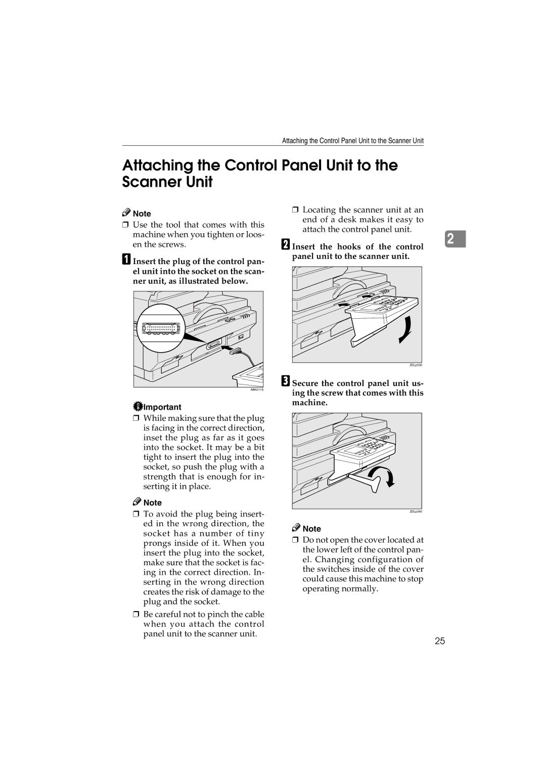 Ricoh IS300e operating instructions Attaching the Control Panel Unit to the Scanner Unit 