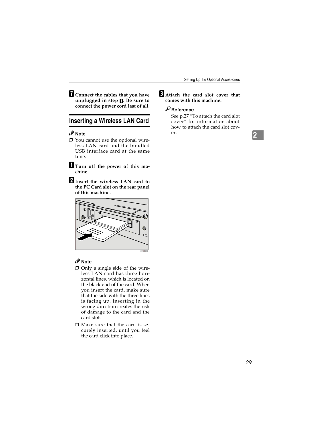 Ricoh IS300e operating instructions Inserting a Wireless LAN Card 