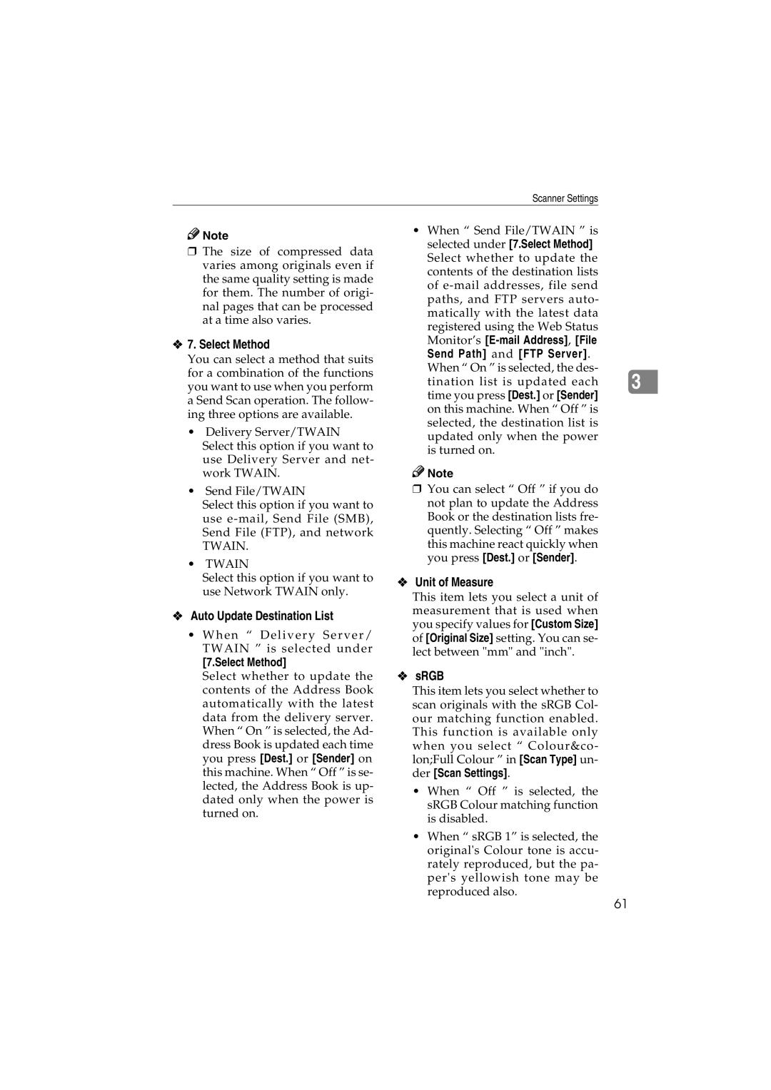 Ricoh IS300e operating instructions Auto Update Destination List, Unit of Measure, Srgb, Select Method 