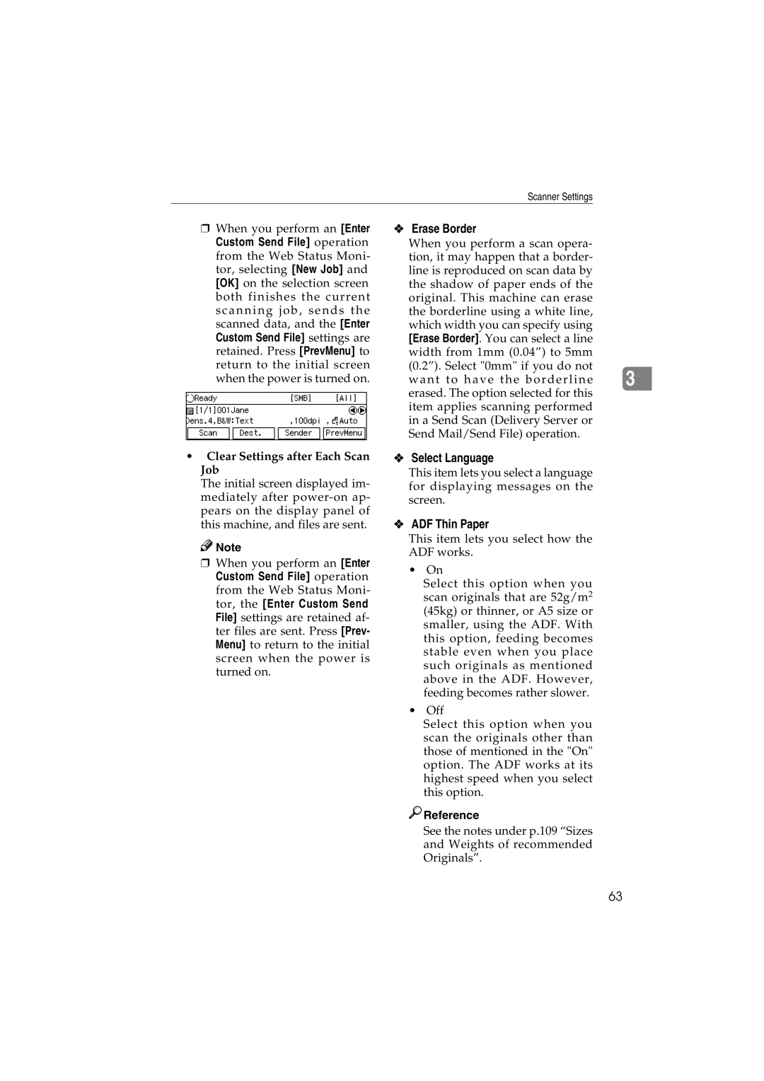 Ricoh IS300e operating instructions Erase Border, Select Language, ADF Thin Paper, Clear Settings after Each Scan Job 