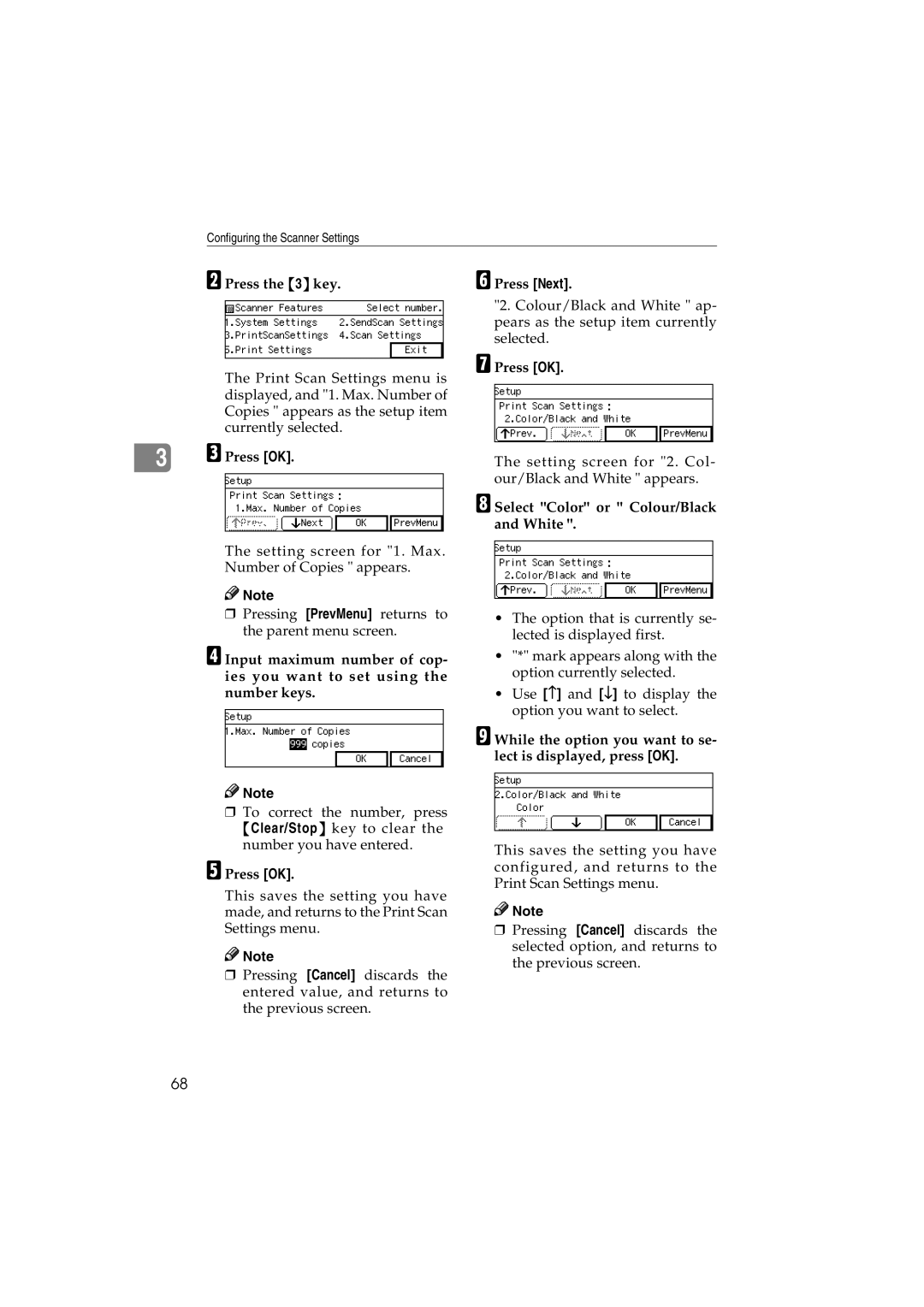 Ricoh IS300e operating instructions Press the 3 key, Select Color or Colour/Black and White 