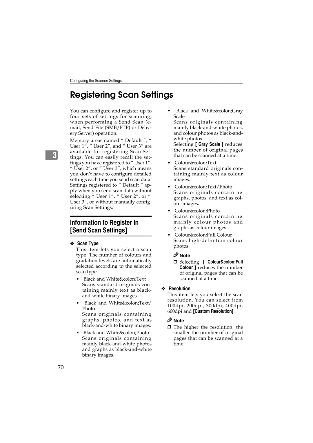 Ricoh IS300e operating instructions Registering Scan Settings, Scan Type, Resolution 