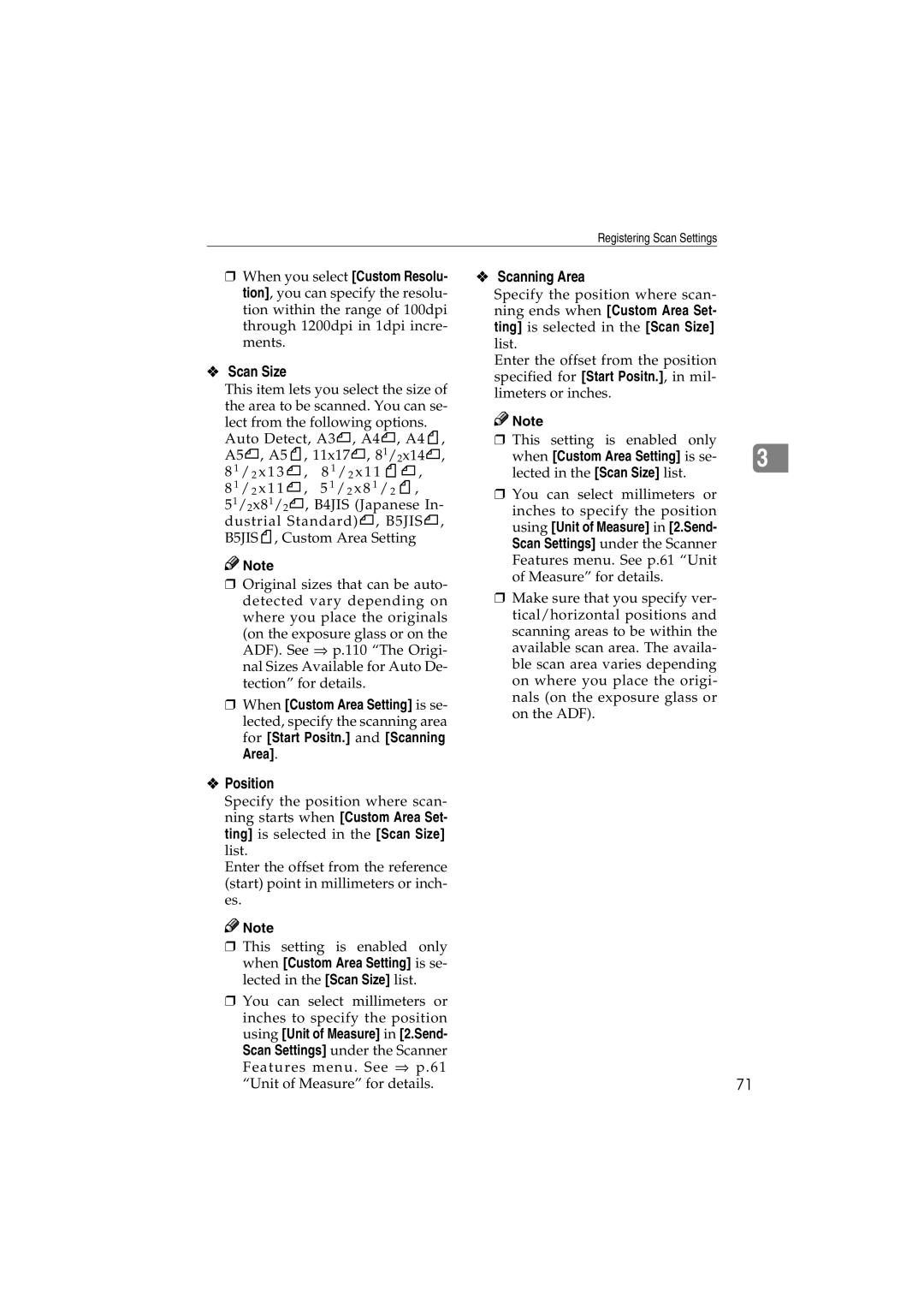 Ricoh IS300e operating instructions Scan Size, Scanning Area, Position, When Custom Area Setting is se 