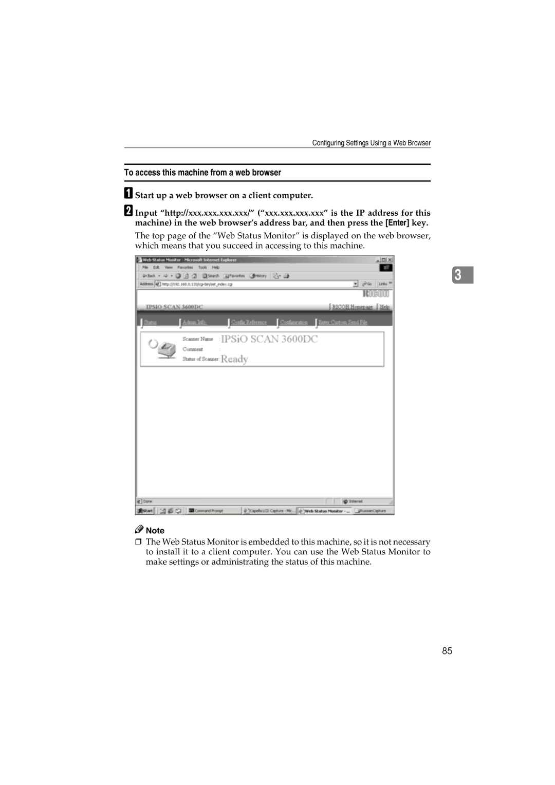 Ricoh IS300e operating instructions To access this machine from a web browser 
