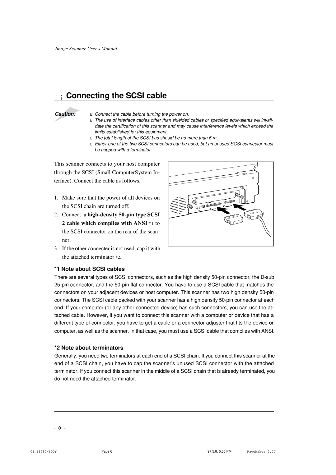 Ricoh IS430 user manual ¡ Connecting the Scsi cable 